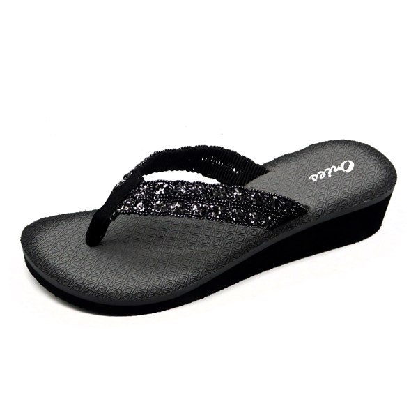 Estilo de moda Tricolor impresi&oacute;n plantilla mujeres exterior grueso inferior EVA Flip Flops AH-8E064-Ories