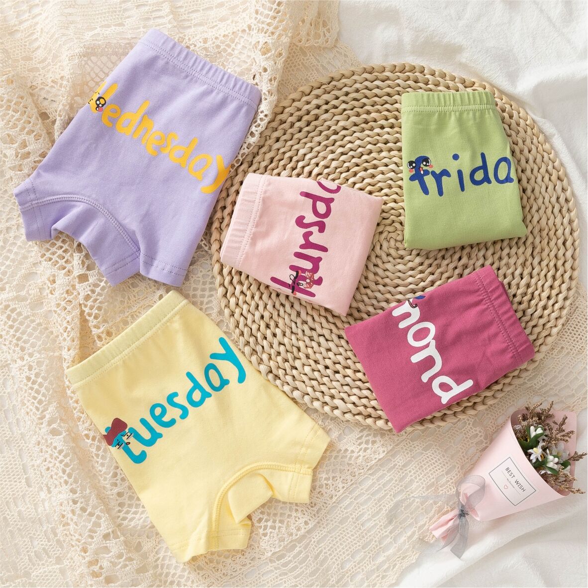 Wholesale Cartoon 100% Cotton Girls Underwear Kids Children Panties Baby Briefs Breathable Underwear 5PCS/Sets