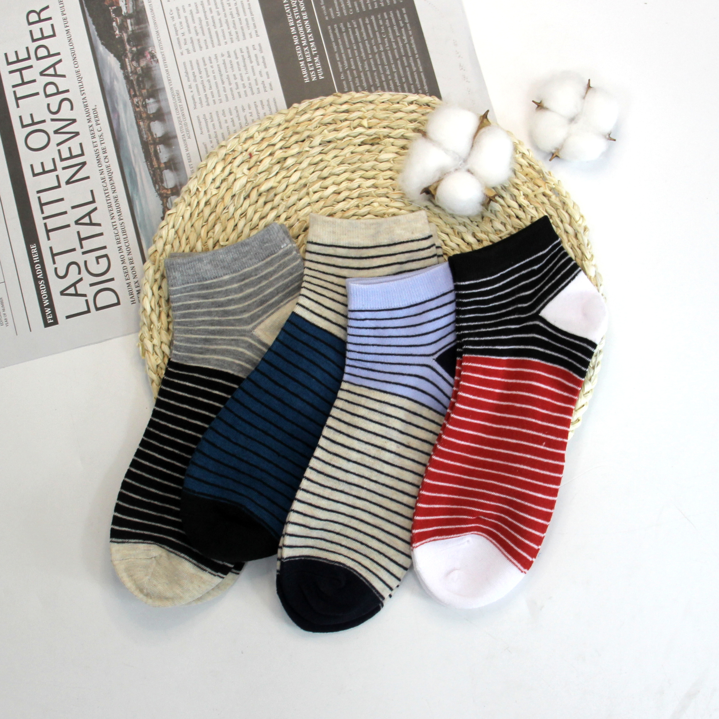 Classic striped men socks 100%cotton skin friendly breathable men ankle socks low socks