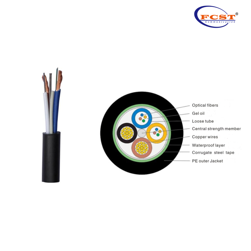 Câble fibre optique Hybride FCST OPLC avec fils d'alimentation 1 à 24 cœurs