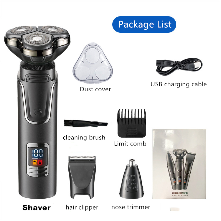 USB Rechargeable Waterproof Men Electric Shaver New Design Cordless Hair Nose Trimmer 3 in 1 Multi-function Grooming Kit