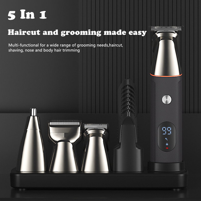 Professional Waterproof Hair Clipper Men Rechargeable Cordless Electric Razor 5 In 1 Barbers Beard Hair Trimmer