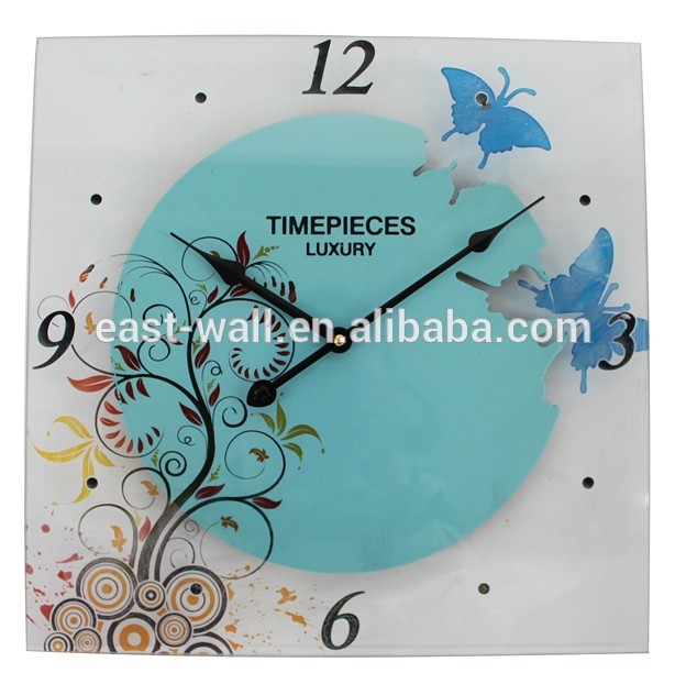 Luxury Glass Decorative Wall Clock Light Blue