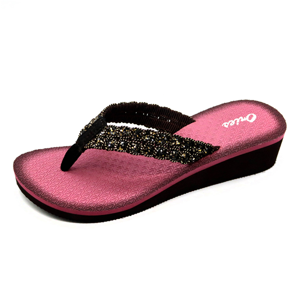 Estilo de moda Tricolor impresión plantilla mujeres exterior grueso inferior EVA Flip Flops AH-8E064-Ories
