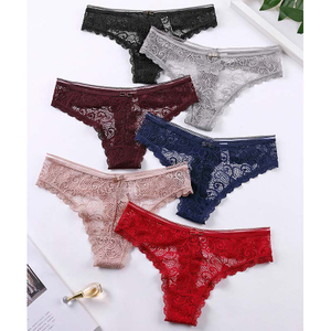 Manufactory Wholesale sexy lace thong ice silk interest hollow out temptation hot perspective low waist T pants underwear female pure color