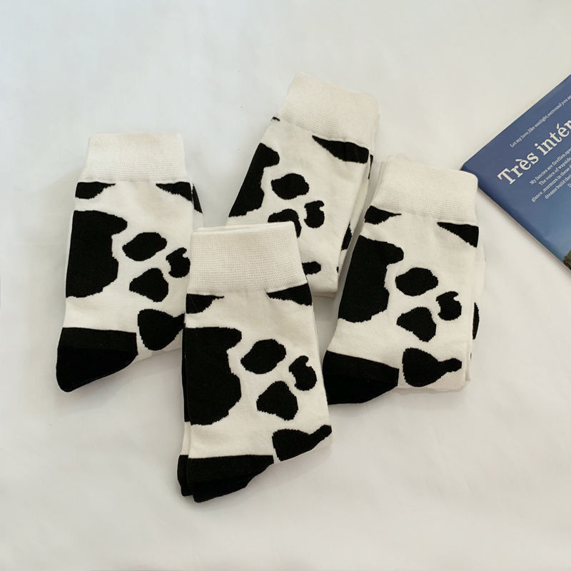 Funny women cow print white cartoon cute animal kawaii happy sock for Girls