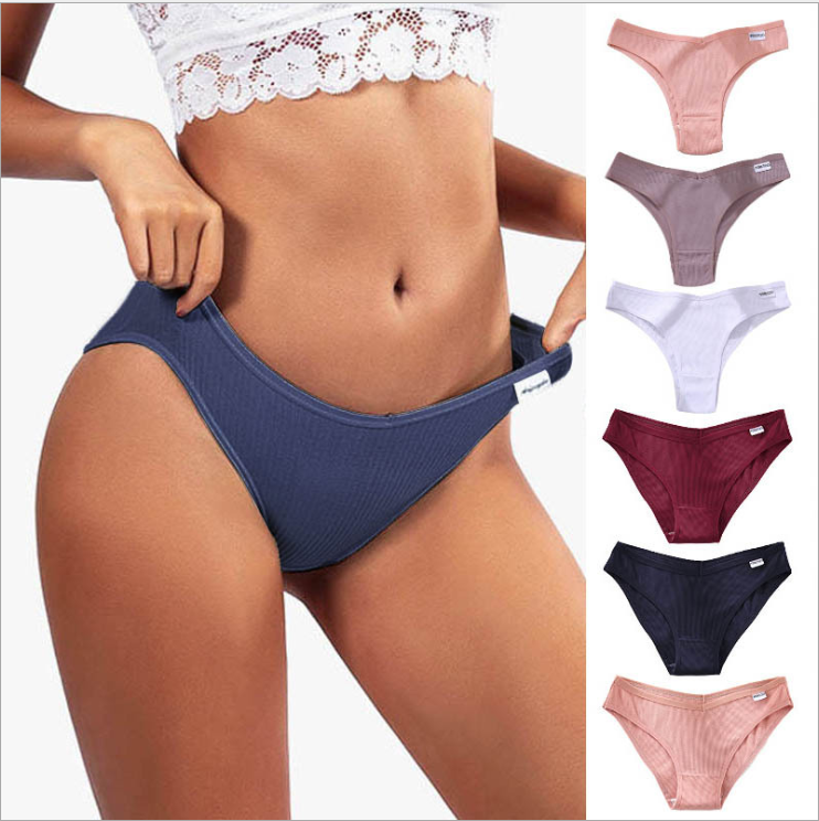 Sexy panties low high waist thread cotton pure color girl women briefs underwear