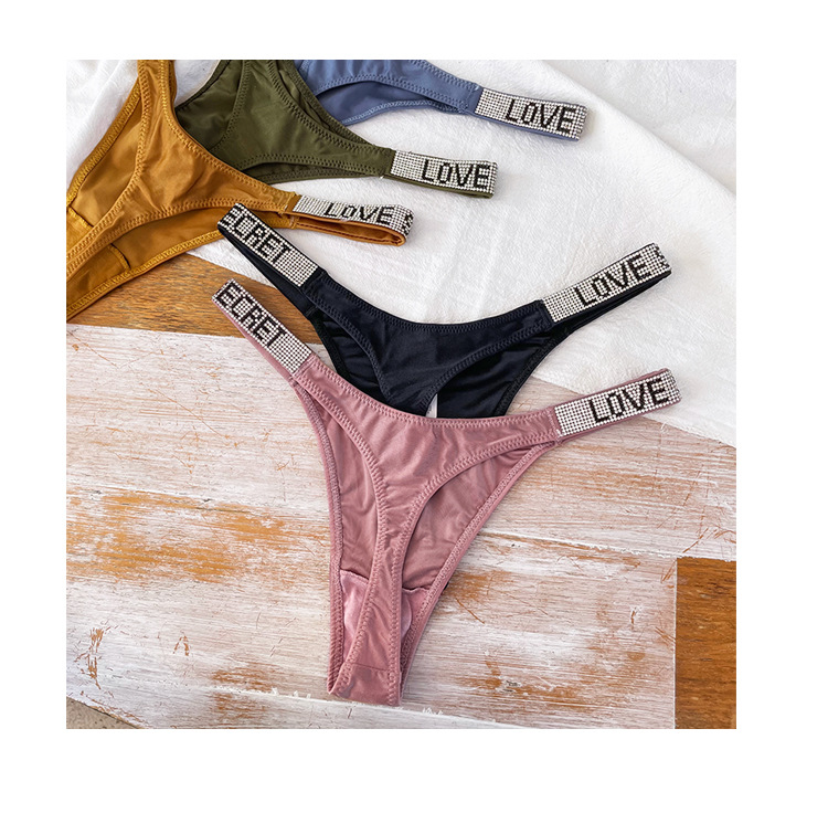 custom letter logo women sexy bling diamond underwear low waist pink lady panties designer thong