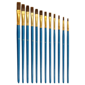 12pcs Blue Handle Brown Color Nylon Hair Artist Brush Set Angular Filbert Flat Round