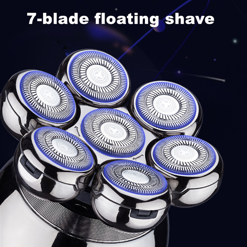 Multifunctional 7D Head Shaver for Bald Men Rechargeable Waterproof Razor 5 in 1 Floating Shaving Grooming Kit LED Display
