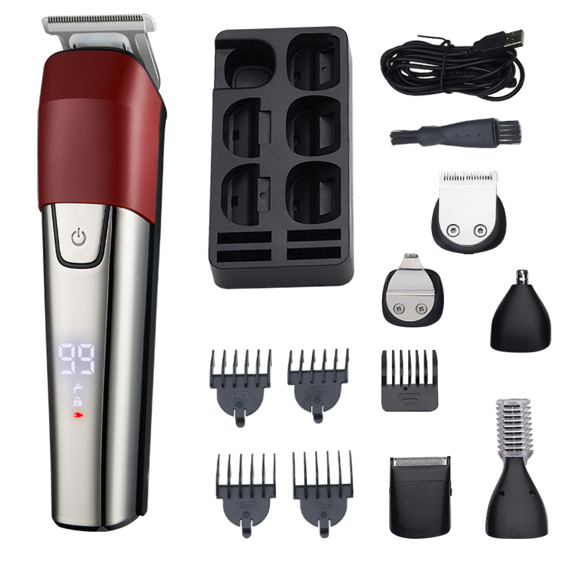 6 In 1 Barbers Beard Rechargeable Cordless Hair Trimmer Wireless Beard Nose Ear Face Neck Grooming Set Shaving Machine For Men
