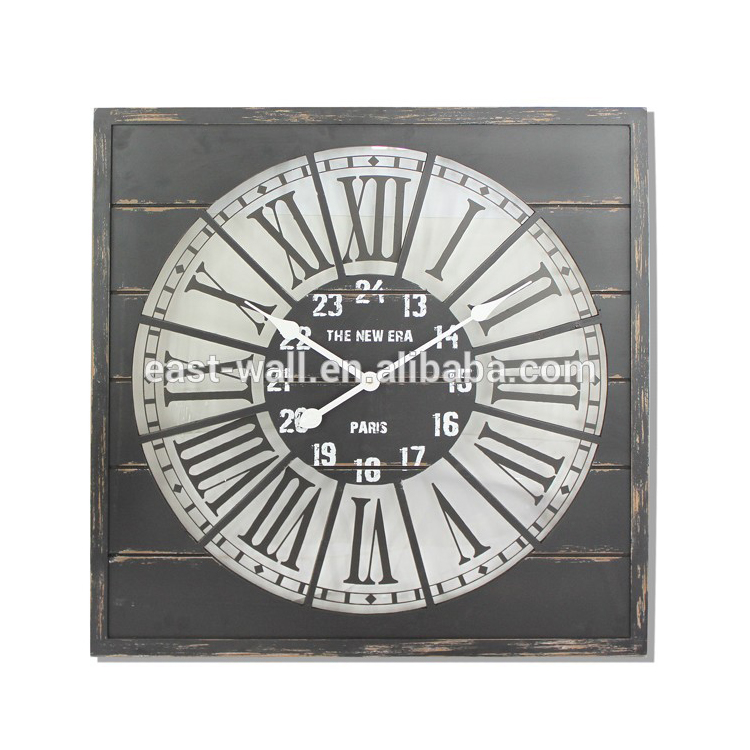 Black Color Antique Wooden Wall Clock One Second Accuracy Square Wall Clock