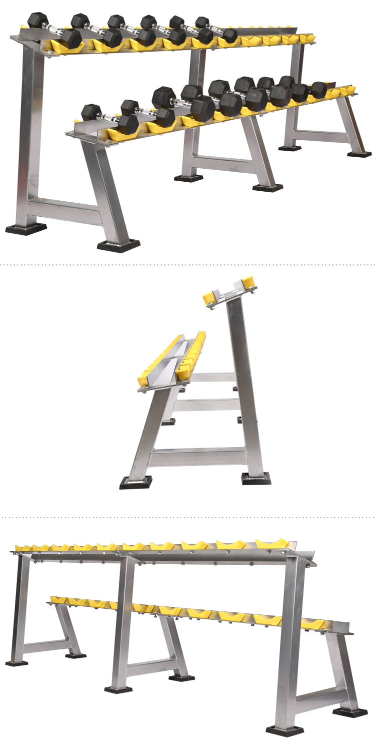 Heavy-Duty 2-Tier Rack with Hex Dumbbell Set Raca 2-ìre trom-dhleastanas le seata dumbbell hex
