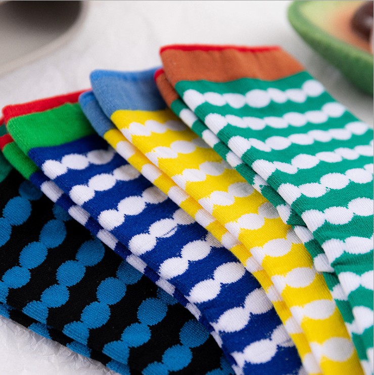 Hot sell cotton happy fashion customized women men crew color stripe dress sports socks