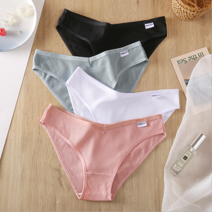 Sexy panties low high waist thread cotton pure color girl women briefs underwear