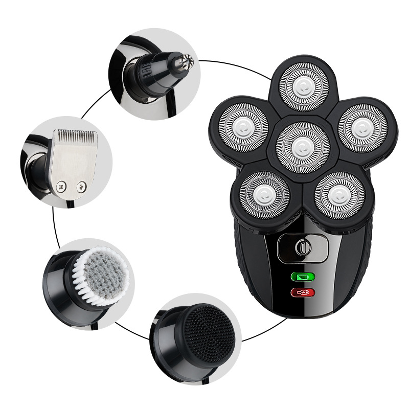 Professional 6 Cutting Blade Head Shaver Multi Functional Waterproof Bald Electric Shaver for Men
