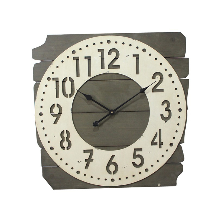 OEM Outdoor Decorative Rectangular Simple Wooden Board Clock