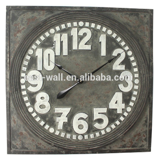 Retro Square Oversized Embossing Decorative Metal Wall Clocks