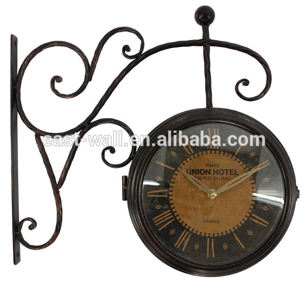 Metal Iron Train Station Wall Double Sided Station Clock Case