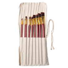 10pcs Maroon Nylon Brush Set in Roll-up Canvas Bag Assorted Shapes