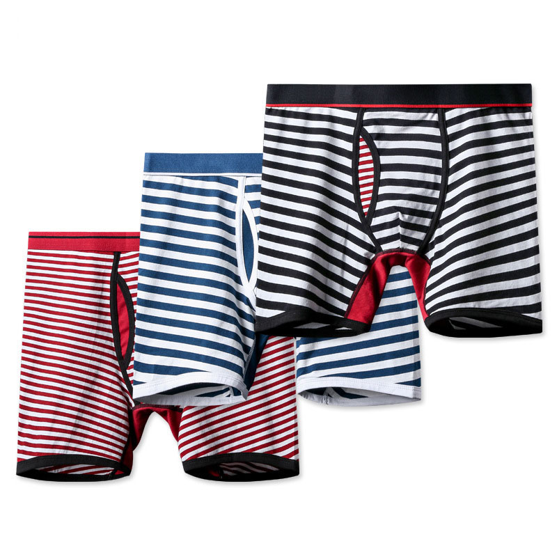 Manufactory Custom Logo Men's stripe Breathable Boxershorts Innerwear Seamless Mens Underwear Boxer Briefs plus length