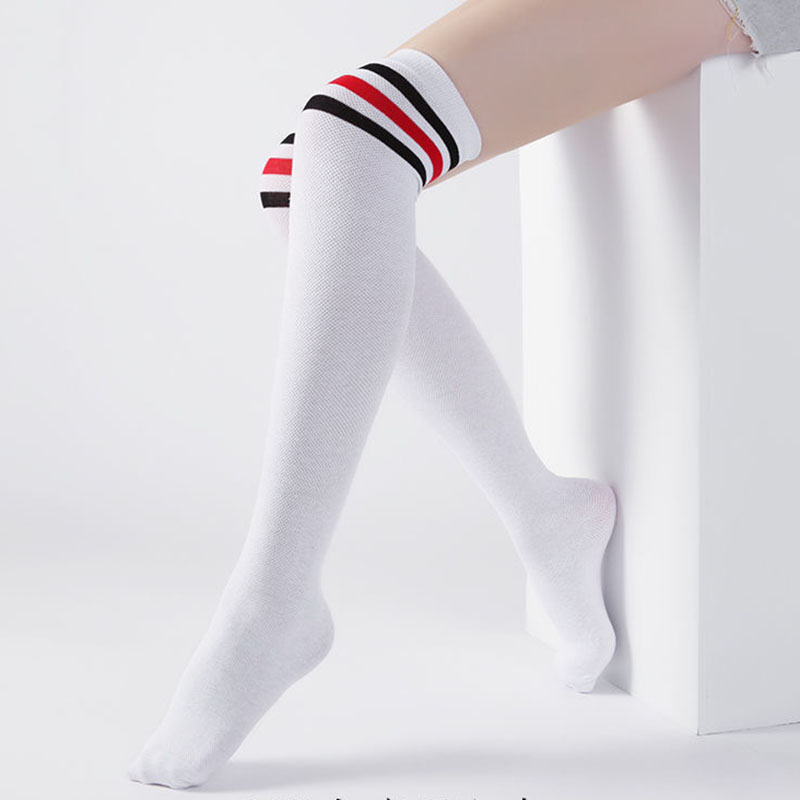 OEM ODM Cutom Logo Sexy Women Japanese Girl Student fitness socks Thigh High Long Striped Over Knee Long Socks Stockings