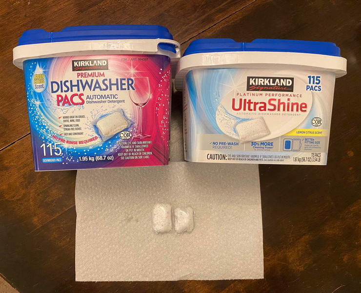 Kirkland Dishwasher Pods Vs Finish Comparison Vergleich zwischen Kirkland-Geschirrspülerkapseln und Finish