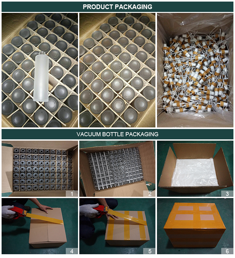 glass cosmetic bottle with bamboo lid packaging زجاجة مستحضرات التجميل الزجاجية مع غطاء من الخيزران