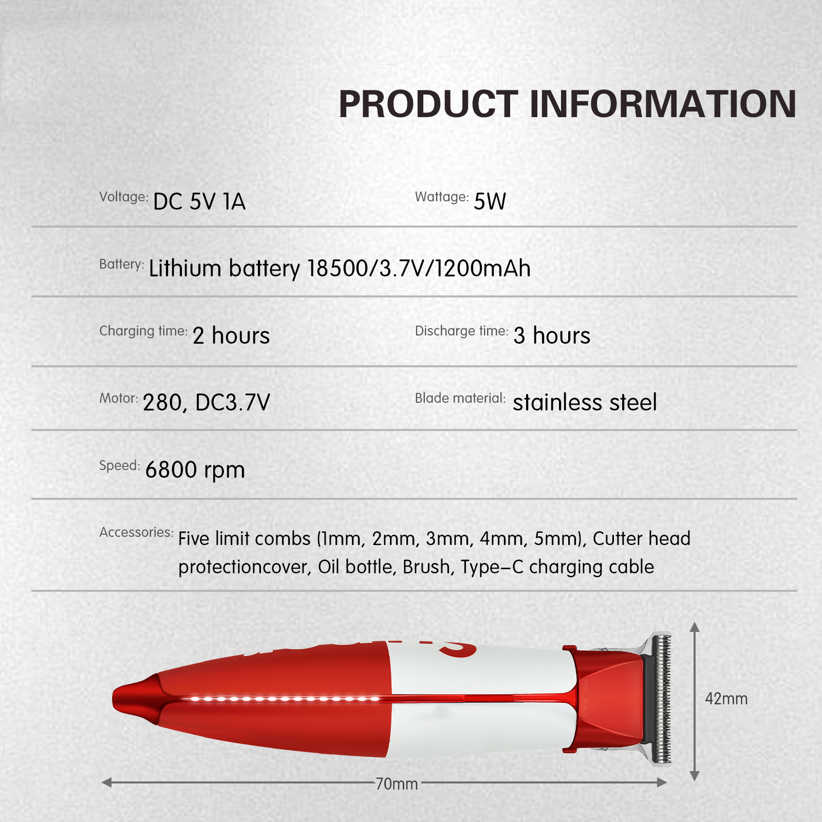 0.1mm Ultra Short Hair Cutting Rechargeable Professional Cordless Hair Clippers for Men Electric Trimmer