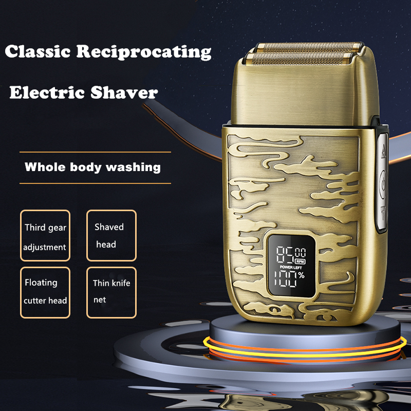 Zinc Alloy Retro Style Waterproof Portable Double Foil Head Electric Shaver Adjustable Speeds Electric Razor