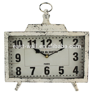 Antique White Two Stand One Hanging Ring Iron Metal Spring Iron Table Clock