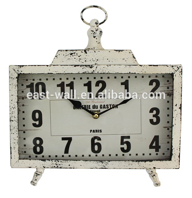 Antique White Two Stand One Hanging Ring Iron Metal Spring Iron Table Clock