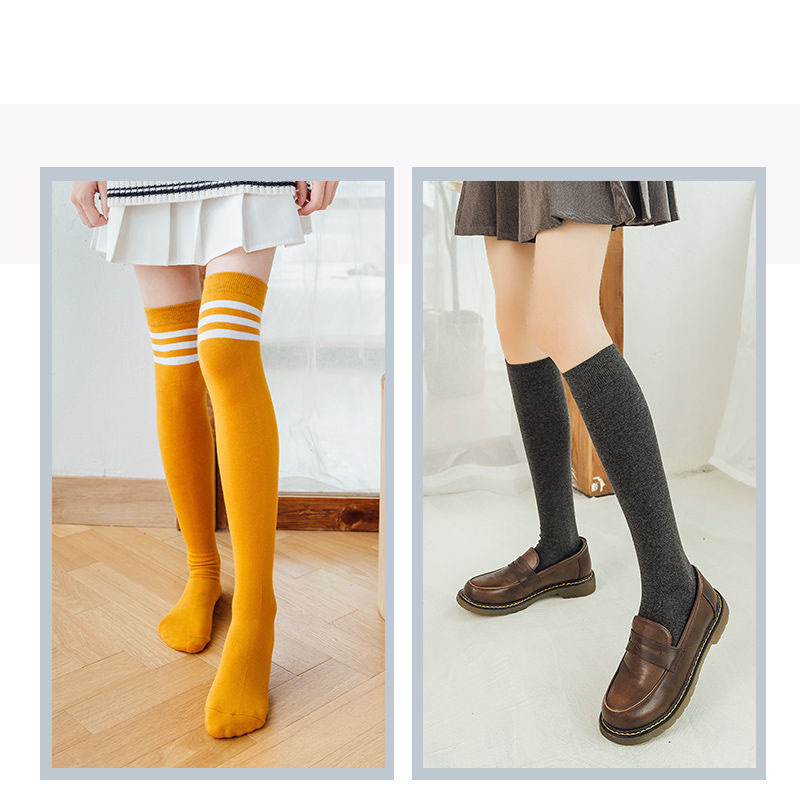 New design lovely Japanese girls ladies over knee socks Striped double needle double way fashionable stockings women's socks