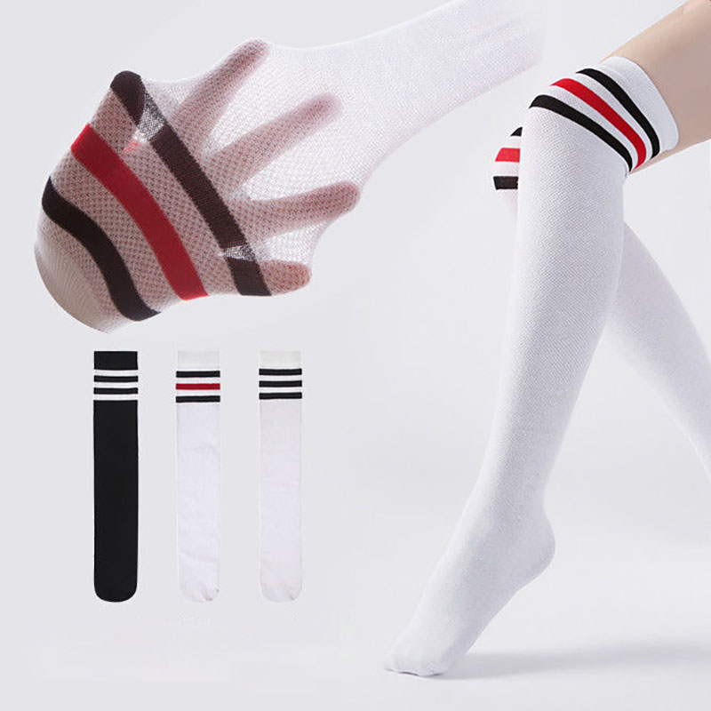 OEM ODM Cutom Logo Sexy Women Japanese Girl Student fitness socks Thigh High Long Striped Over Knee Long Socks Stockings