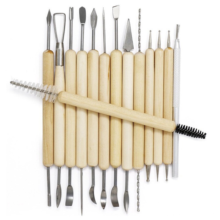 14 Pcs Wooden Handle Clay Pottery Sculpting Tool Kit