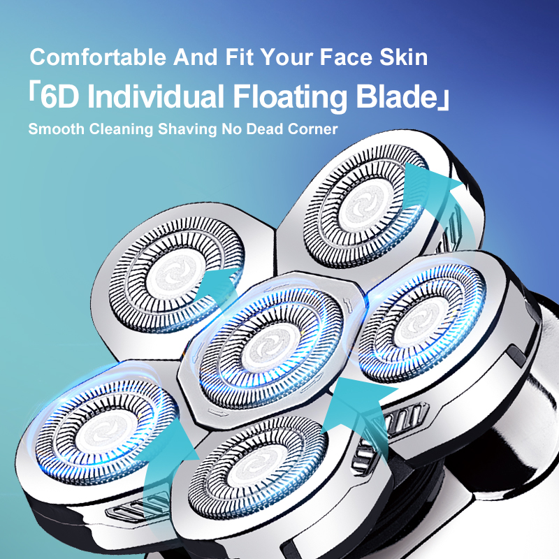 Professional Rechargeable Washable razor replacement head 6 Blades Beard Rotary Razor Mens machine Electric Shavers