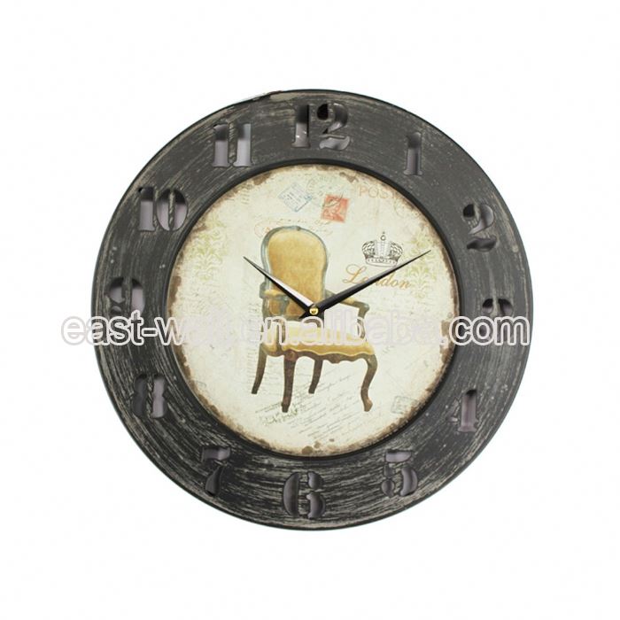 Black border Wood Round Wall Clock, Antique Wall Clock for Home Decoration