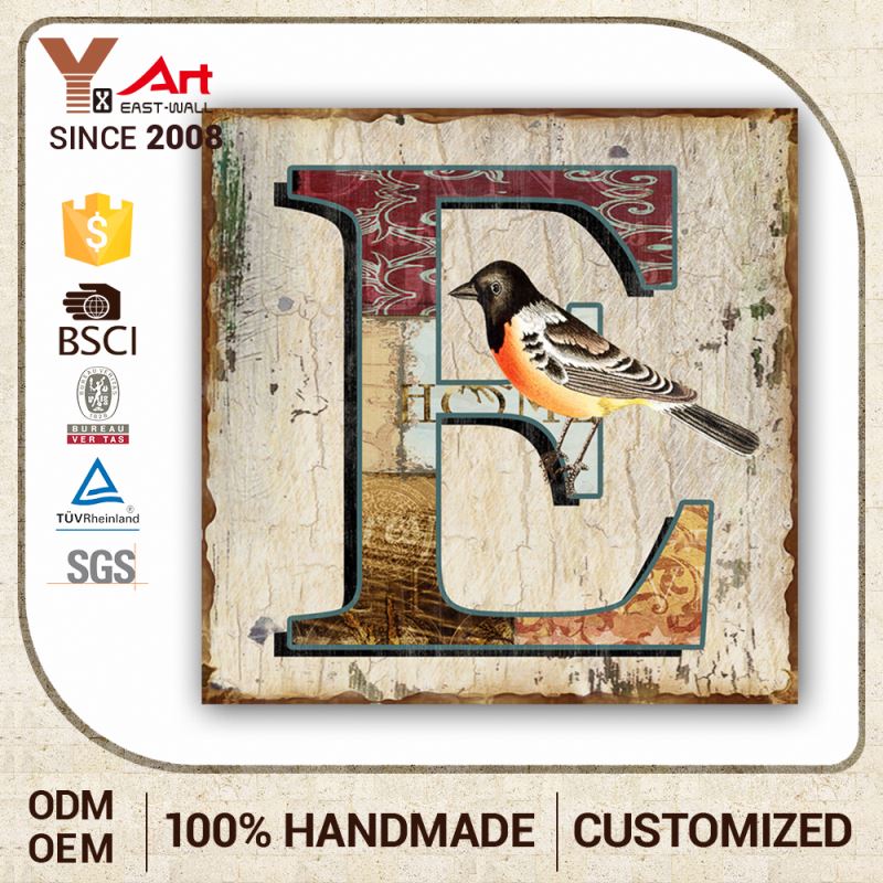 High-End Handmade Customization Rustic Metal Letterand Bird Sign Decorative Wall Plaque