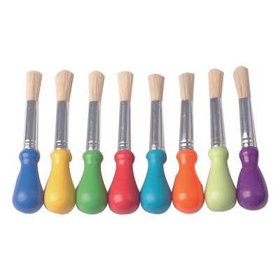Set of 8 Plastic Handle Bleached Bristle Paint Brushes