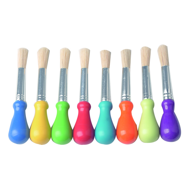 Set of 8 Plastic Handle Bleached Bristle Paint Brushes