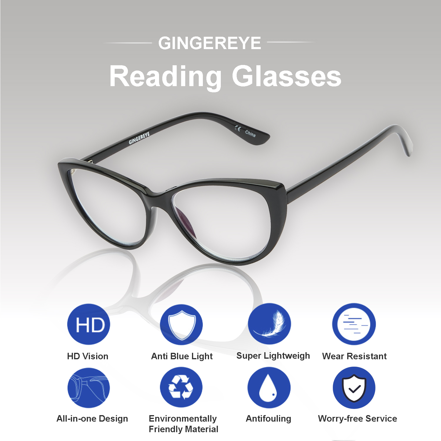 Fashion Ladies Cat Eye Blue Light Reading Glasses Women Anti-blue Light Reader W/Spring Hinge