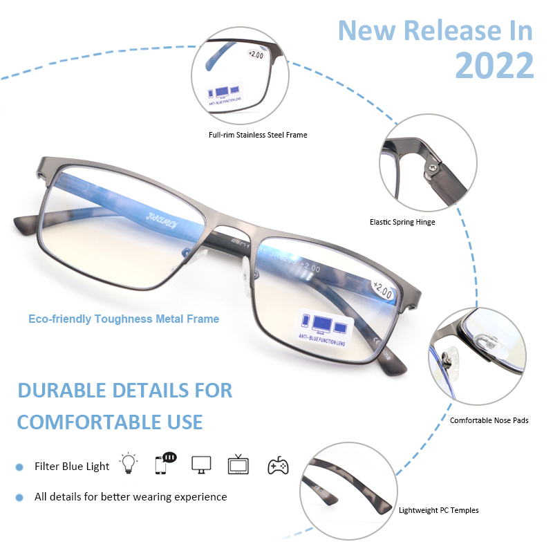 3 Pack Reading Glasses for Men with Blue Light Blocking Stylish Metal Frame Readers