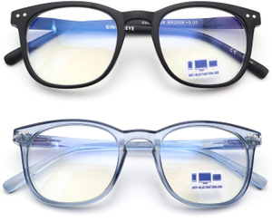 Reading Glasses for Women 2 Pack GINGEREYE Trendy Blue Light Blocking Reader Anti Glare Filter Square Eyeglasses w/Spring Hinge