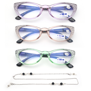 3 Pack Reading Glasses Blue Light Blocking for Women,Designer Cat Eye Frame Ladies Computer Readers with Flexible Spring Hinges