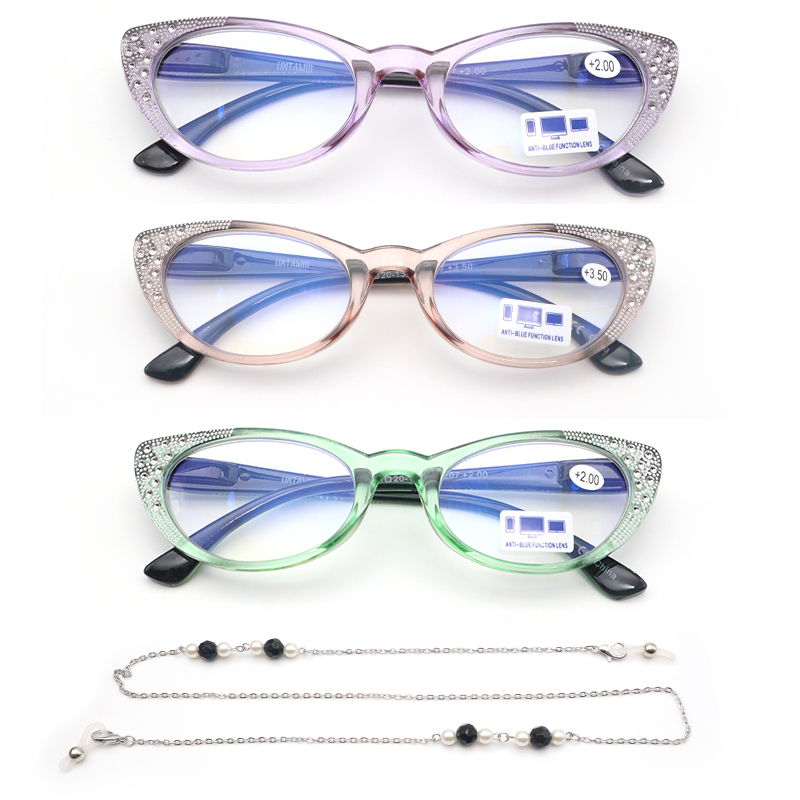 3 Pack Reading Glasses Blue Light Blocking for Women,Designer Cat Eye Frame Ladies Computer Readers with Flexible Spring Hinges