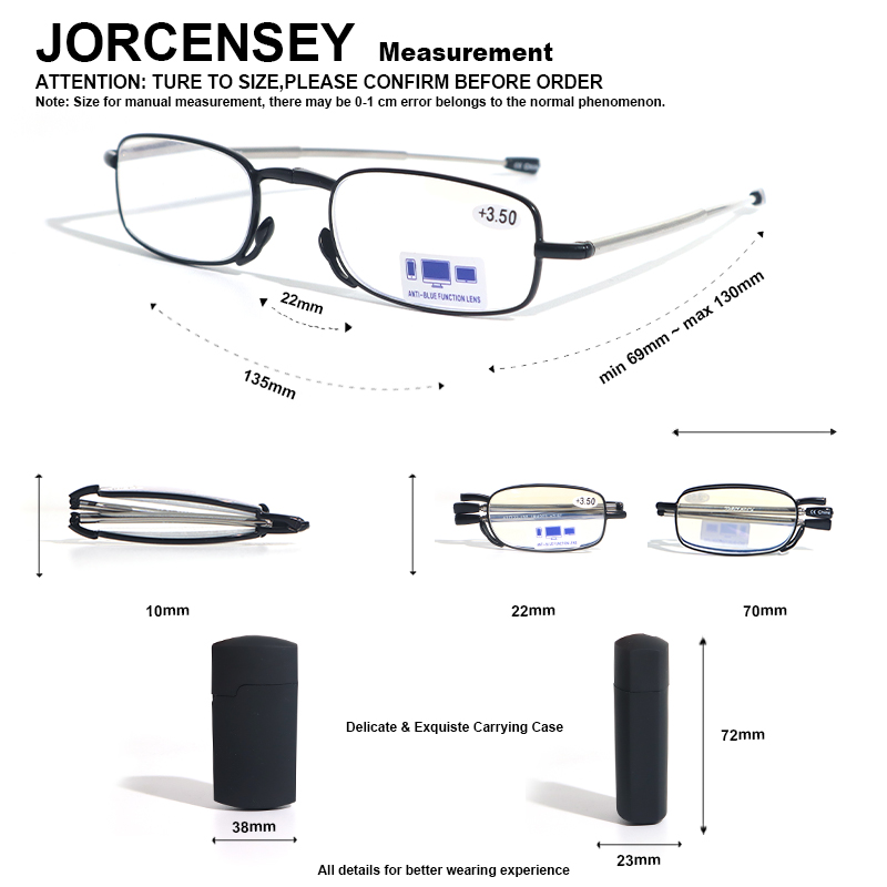 Reading Glasses 2 Pair Black and Red Readers Compact Folding Unisex Glasses for Reading Case Included