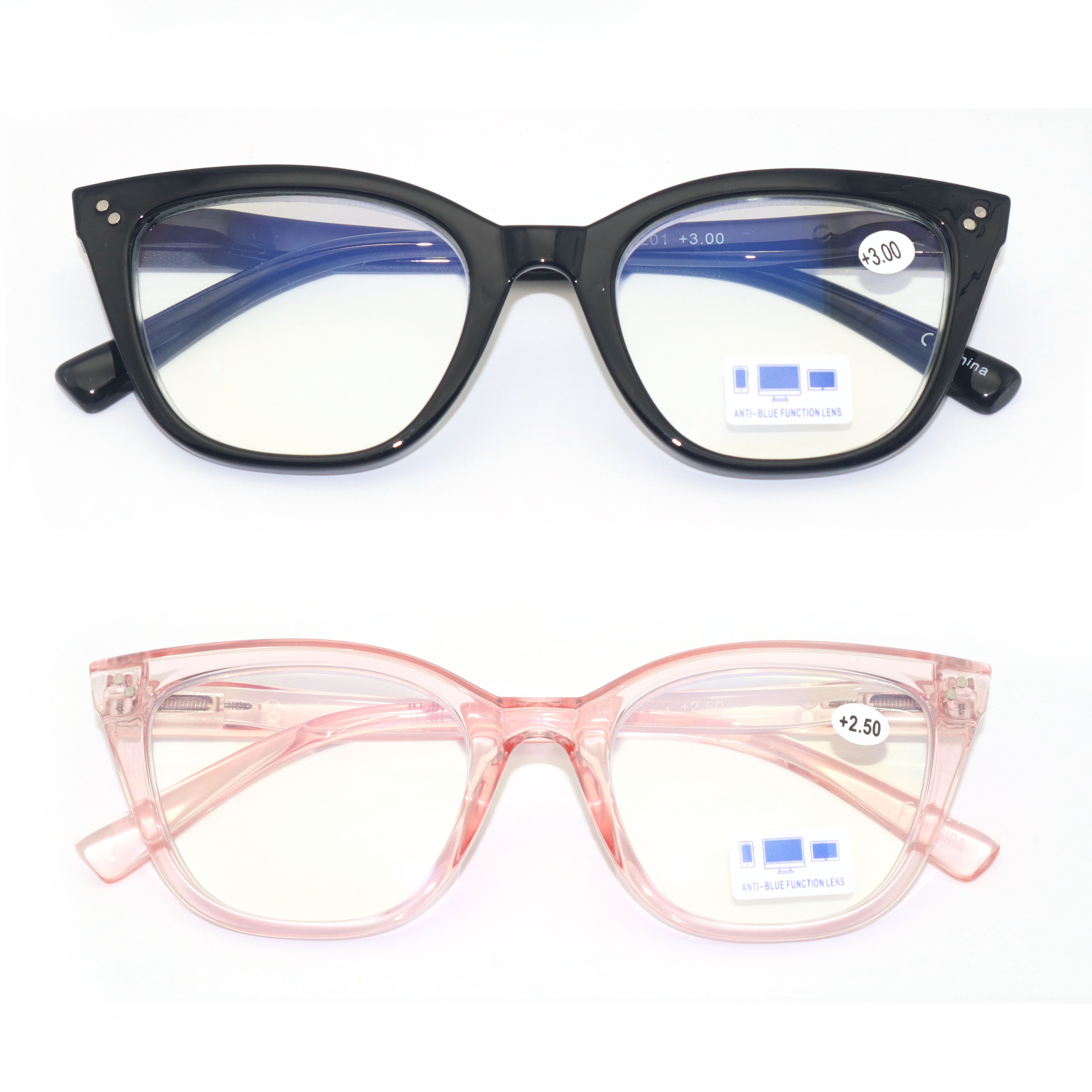 2 PACK Cat Eye Reading Glasses for Women ,Fashion Oversized Ladies Blue Light Blocking Readers