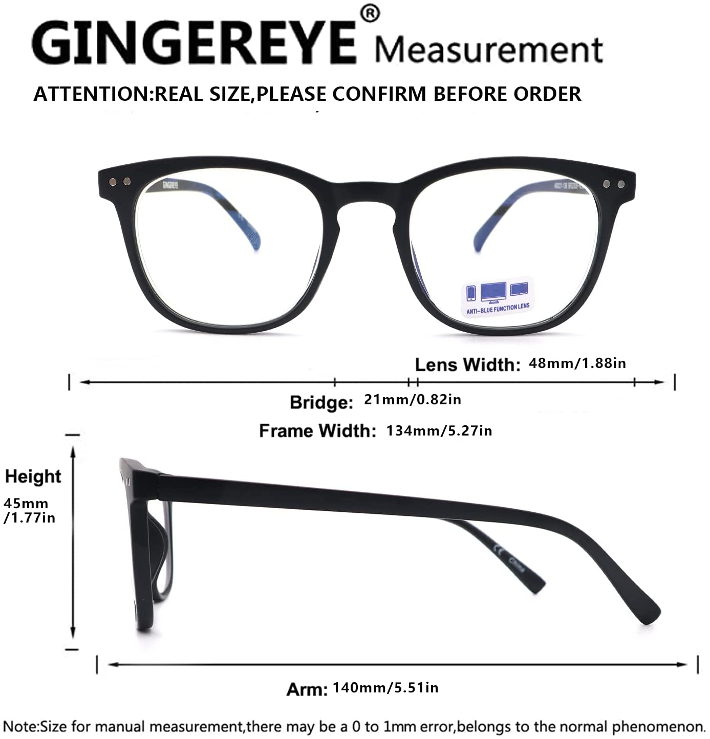 Reading Glasses for Women 2 Pack GINGEREYE Trendy Blue Light Blocking Reader Anti Glare Filter Square Eyeglasses w/Spring Hinge