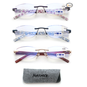 3 Pack Rimless Reading Glasses for Women Blue Light Blocking Readers Classic Computer Eyeglasses Mix