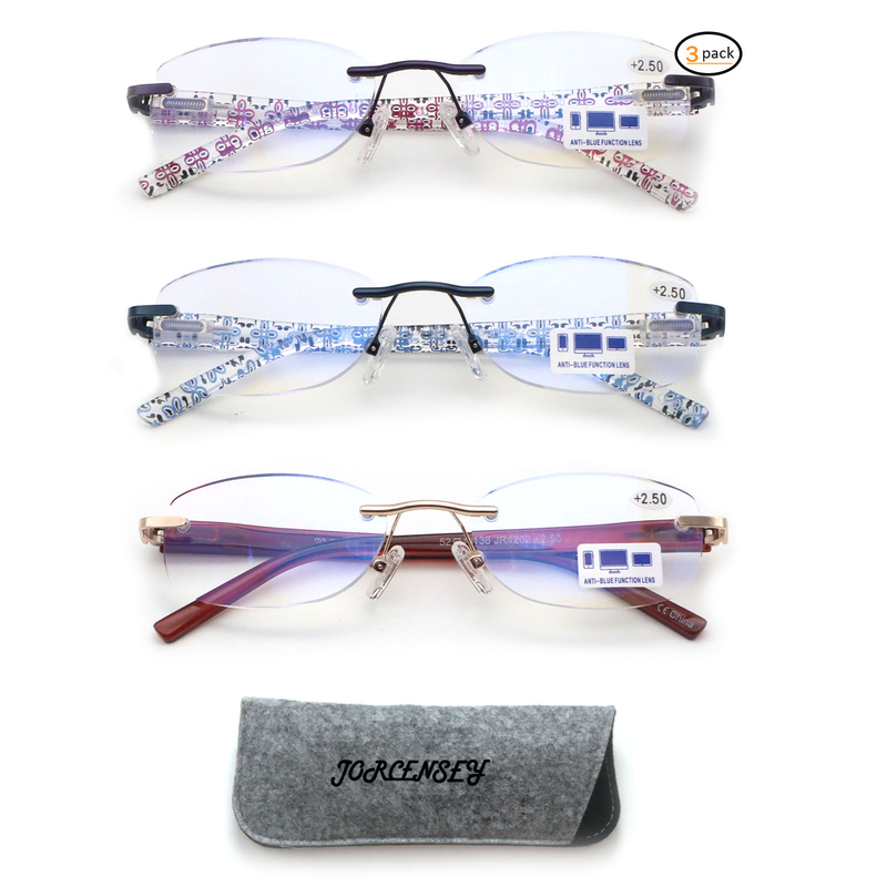 3 Pack Rimless Reading Glasses for Women Blue Light Blocking Readers Classic Computer Eyeglasses Mix